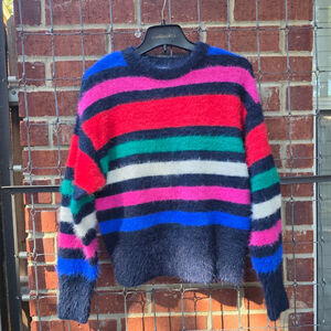 Women's A New Day XS Navy Multi-color Striped Crew Neck Sweater